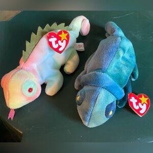 TY Beanie Babies Rainbow Chameleon & Iggy Iguana with Tags!